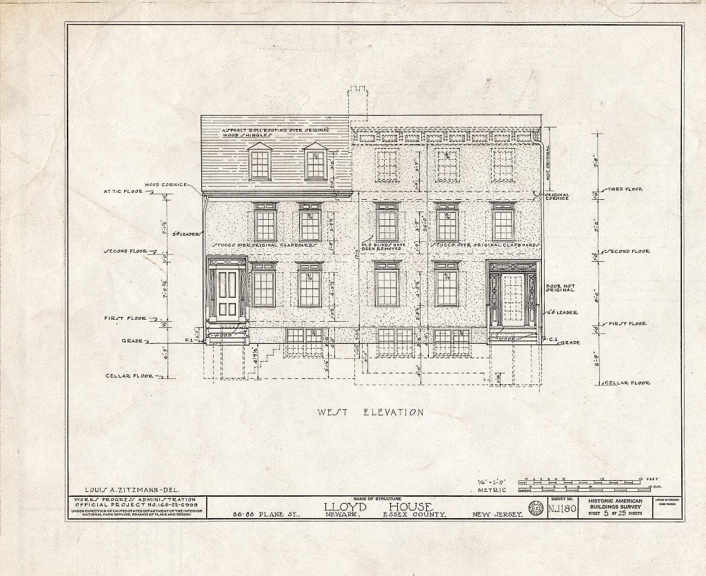Historic Pictoric : Blueprint HABS NJ,7-NEARK,6- (Sheet 5 of 25) - Davis-Agnew-Lloyd Houses, 86-88 Plane Street, Newark, Essex County, NJ