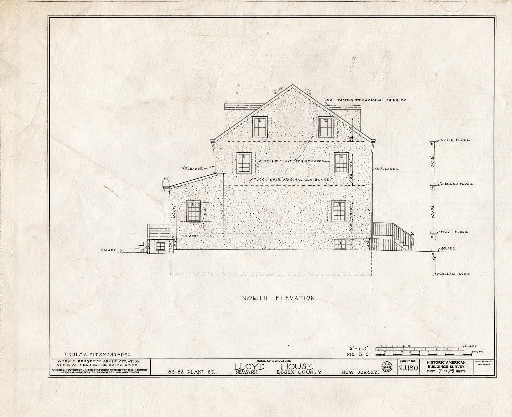 Historic Pictoric : Blueprint HABS NJ,7-NEARK,6- (Sheet 7 of 25) - Davis-Agnew-Lloyd Houses, 86-88 Plane Street, Newark, Essex County, NJ