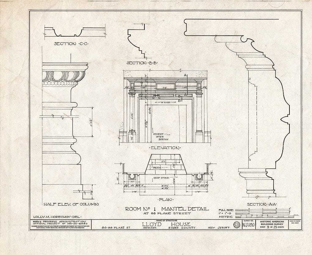Historic Pictoric : Blueprint HABS NJ,7-NEARK,6- (Sheet 9 of 25) - Davis-Agnew-Lloyd Houses, 86-88 Plane Street, Newark, Essex County, NJ