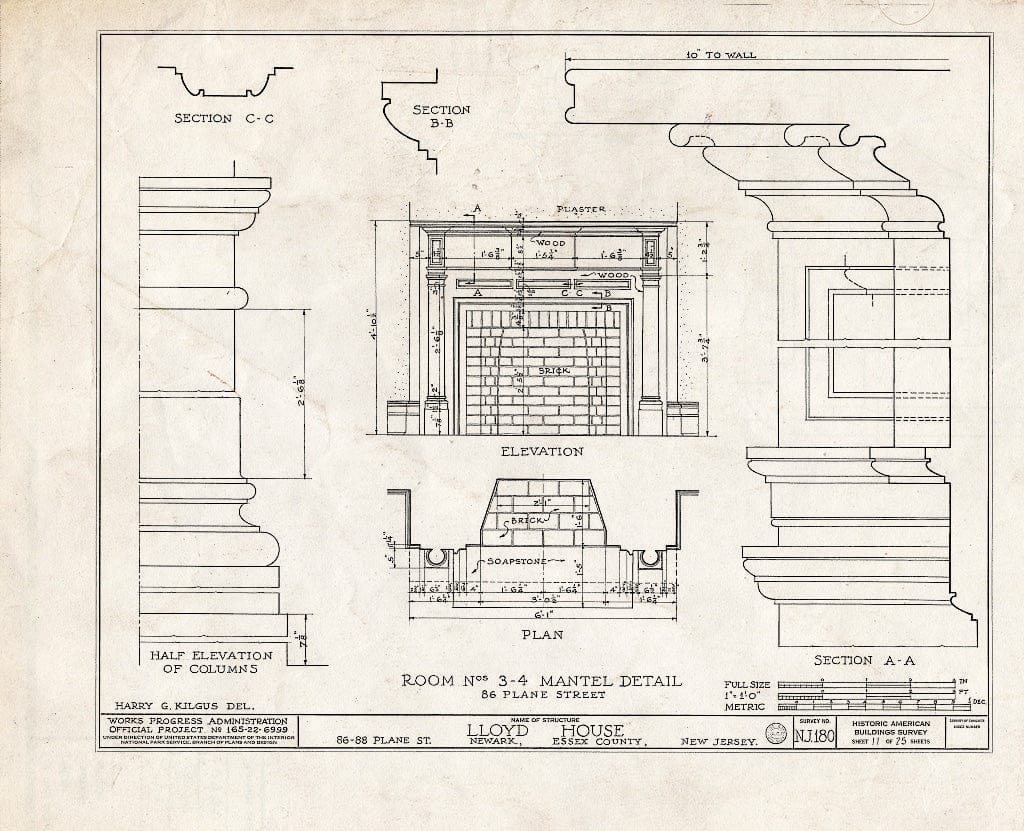 Historic Pictoric : Blueprint HABS NJ,7-NEARK,6- (Sheet 11 of 25) - Davis-Agnew-Lloyd Houses, 86-88 Plane Street, Newark, Essex County, NJ