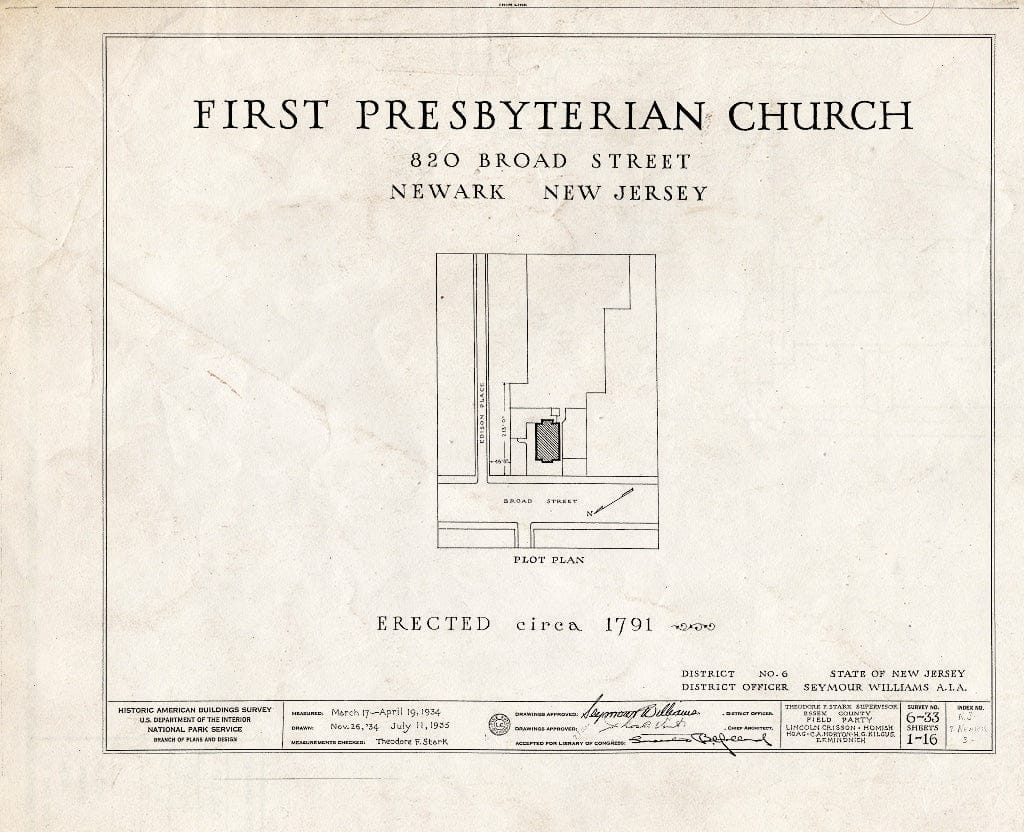 Historic Pictoric : Blueprint HABS NJ,7-NEARK,3- (Sheet 0 of 16) - First Presbyterian Church, 820 Broad Street, Newark, Essex County, NJ