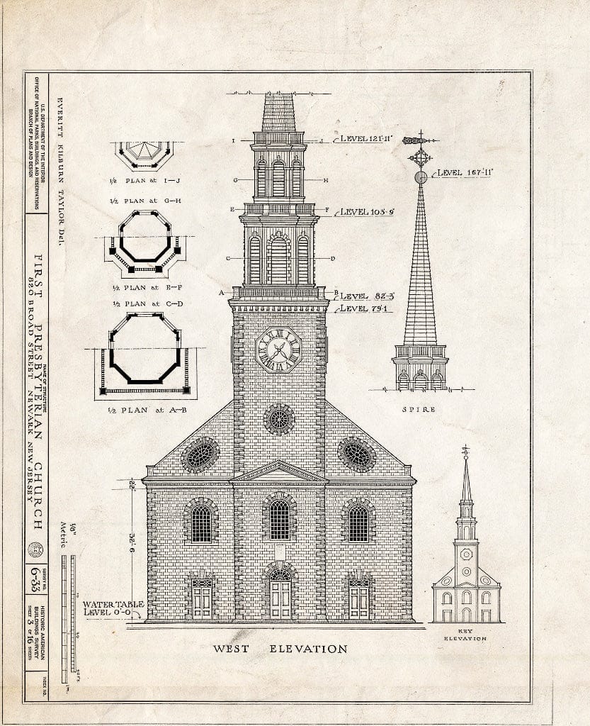Historic Pictoric : Blueprint HABS NJ,7-NEARK,3- (Sheet 3 of 16) - First Presbyterian Church, 820 Broad Street, Newark, Essex County, NJ