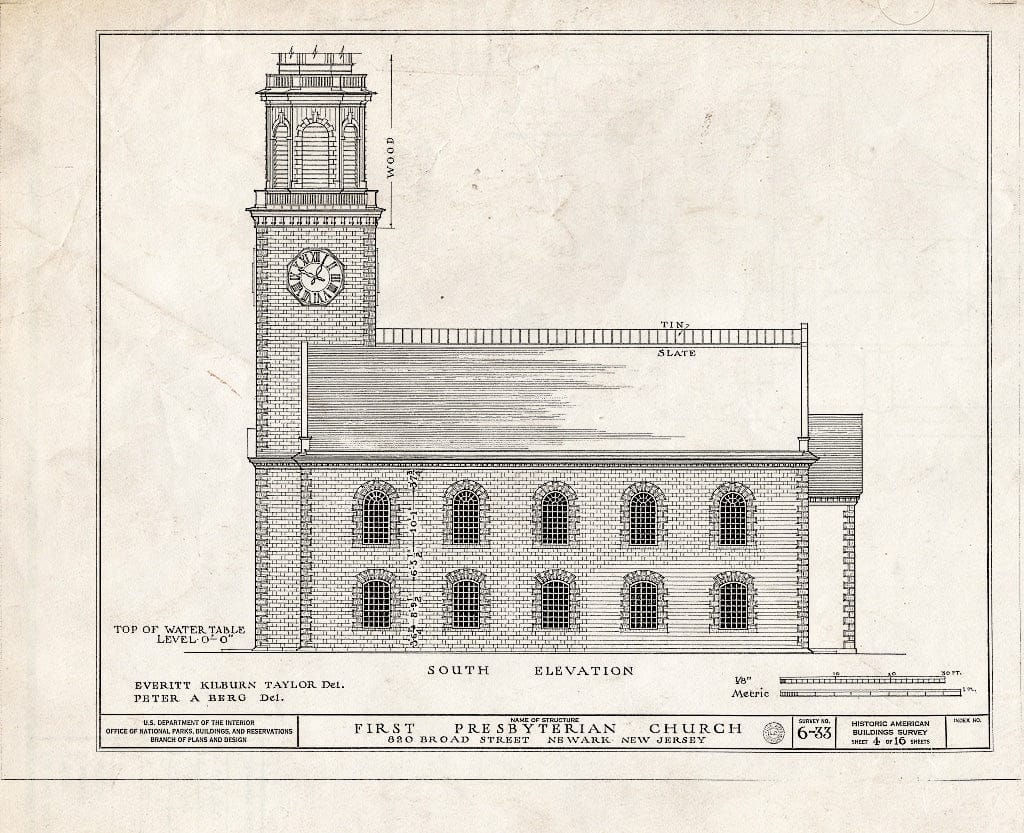 Historic Pictoric : Blueprint HABS NJ,7-NEARK,3- (Sheet 4 of 16) - First Presbyterian Church, 820 Broad Street, Newark, Essex County, NJ