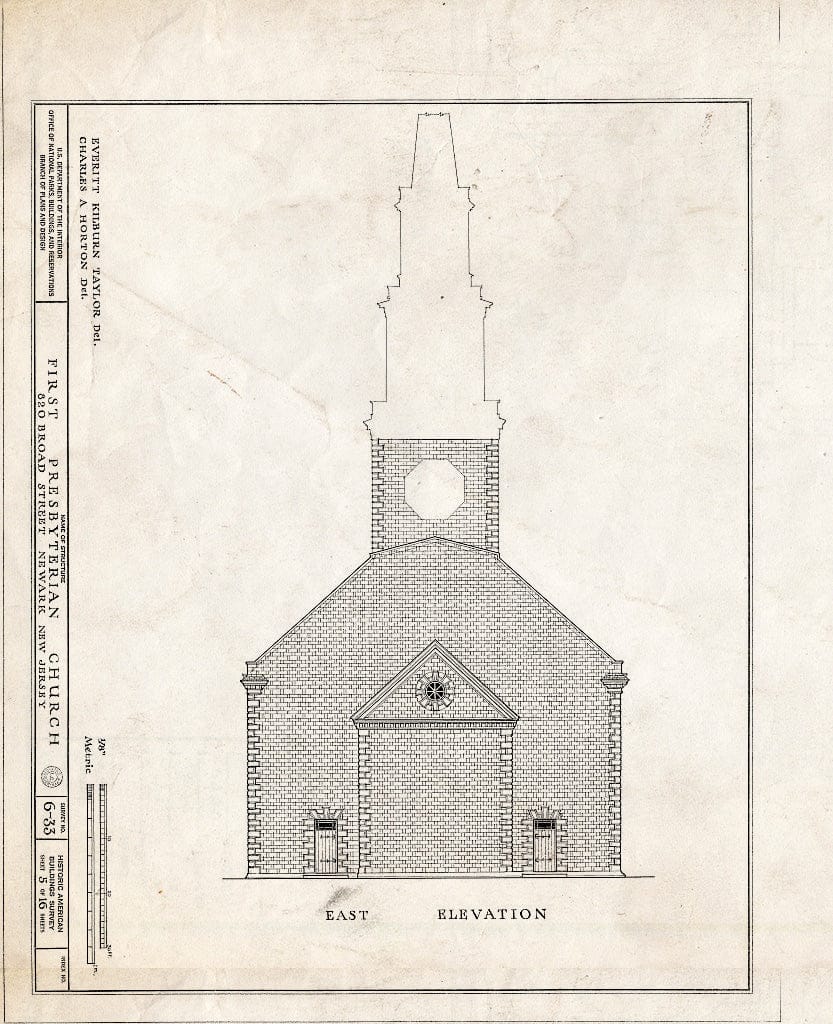 Historic Pictoric : Blueprint HABS NJ,7-NEARK,3- (Sheet 5 of 16) - First Presbyterian Church, 820 Broad Street, Newark, Essex County, NJ