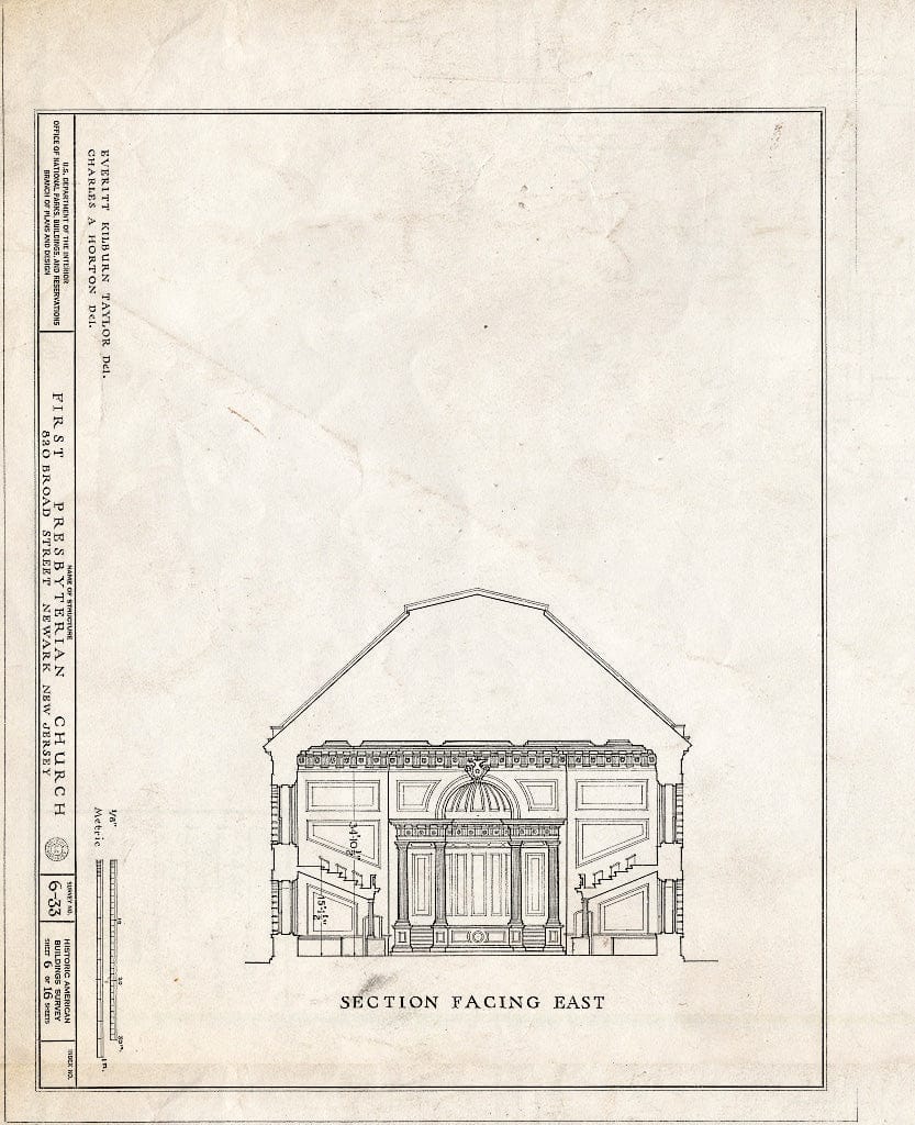 Historic Pictoric : Blueprint HABS NJ,7-NEARK,3- (Sheet 6 of 16) - First Presbyterian Church, 820 Broad Street, Newark, Essex County, NJ