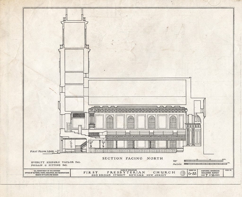 Historic Pictoric : Blueprint HABS NJ,7-NEARK,3- (Sheet 7 of 16) - First Presbyterian Church, 820 Broad Street, Newark, Essex County, NJ