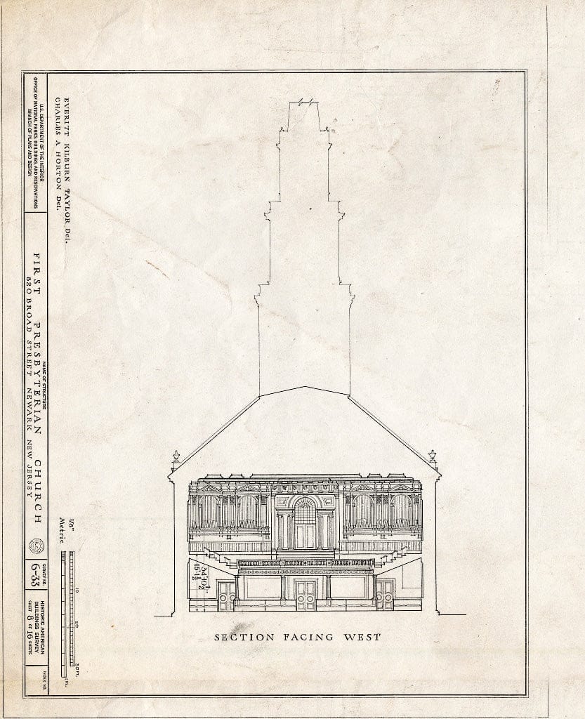 Historic Pictoric : Blueprint HABS NJ,7-NEARK,3- (Sheet 8 of 16) - First Presbyterian Church, 820 Broad Street, Newark, Essex County, NJ
