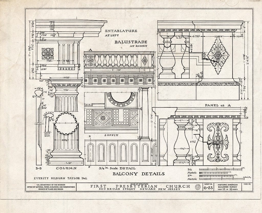 Historic Pictoric : Blueprint HABS NJ,7-NEARK,3- (Sheet 11 of 16) - First Presbyterian Church, 820 Broad Street, Newark, Essex County, NJ