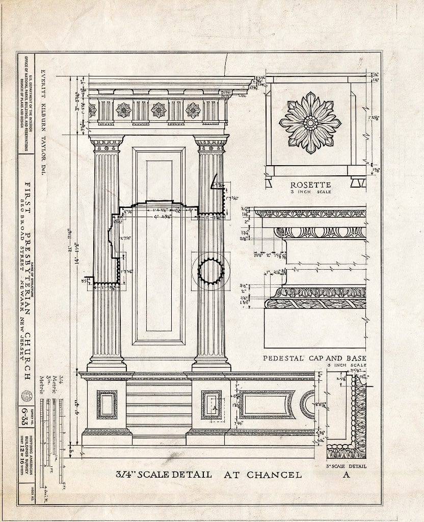 Historic Pictoric : Blueprint HABS NJ,7-NEARK,3- (Sheet 12 of 16) - First Presbyterian Church, 820 Broad Street, Newark, Essex County, NJ