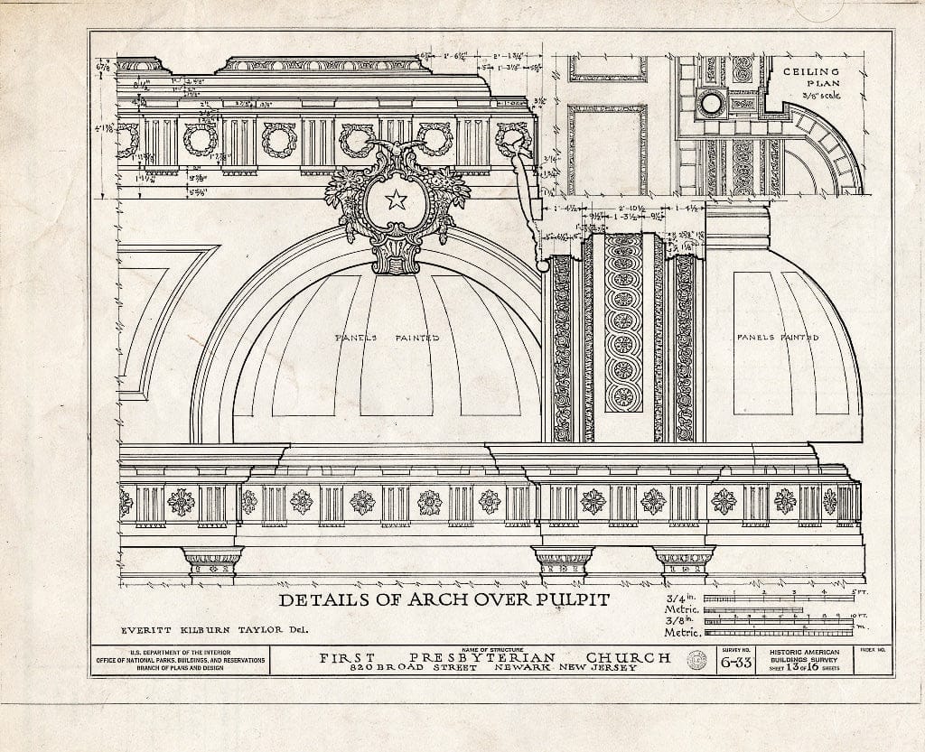 Historic Pictoric : Blueprint HABS NJ,7-NEARK,3- (Sheet 13 of 16) - First Presbyterian Church, 820 Broad Street, Newark, Essex County, NJ