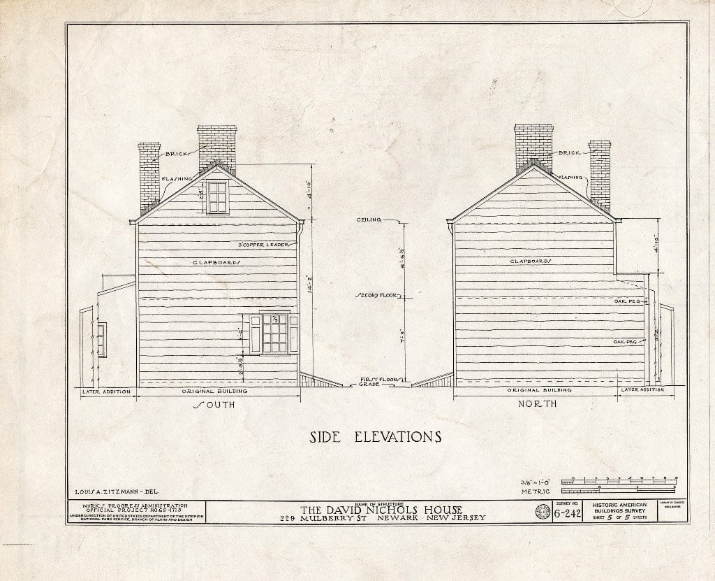 Historic Pictoric : Blueprint HABS NJ,7-NEARK,9- (Sheet 5 of 5) - David Nichols House, 229 Mulberry, Newark, Essex County, NJ