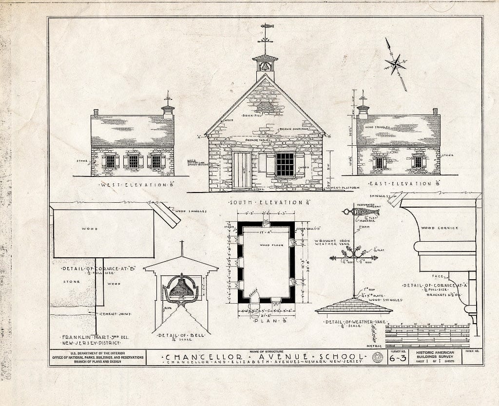 Historic Pictoric : Blueprint HABS NJ,7-NEARK,1- (Sheet 1 of 1) - Lyons Farm Schoolhouse, Chancellor & Elizabeth Avenues, Newark, Essex County, NJ