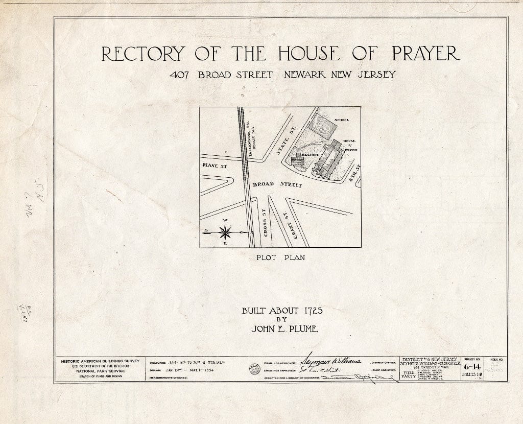 Historic Pictoric : Blueprint HABS NJ,7-NEARK,2- (Sheet 0 of 12) - House of Prayer, Rectory, 407 Broad Street, Newark, Essex County, NJ