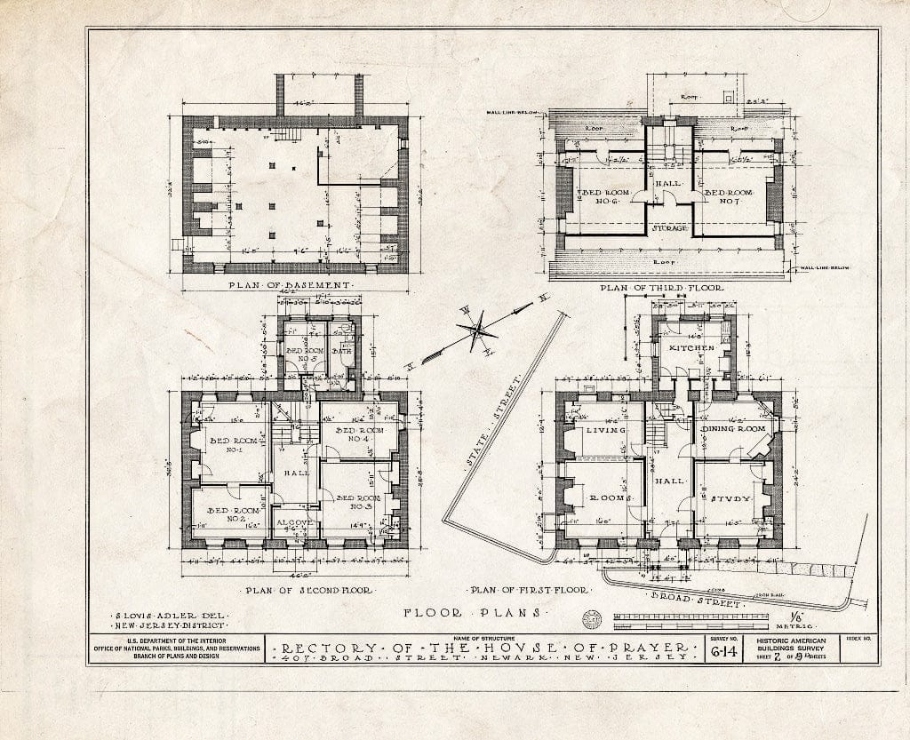 Historic Pictoric : Blueprint HABS NJ,7-NEARK,2- (Sheet 2 of 12) - House of Prayer, Rectory, 407 Broad Street, Newark, Essex County, NJ