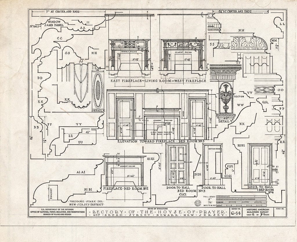 Historic Pictoric : Blueprint HABS NJ,7-NEARK,2- (Sheet 8 of 12) - House of Prayer, Rectory, 407 Broad Street, Newark, Essex County, NJ