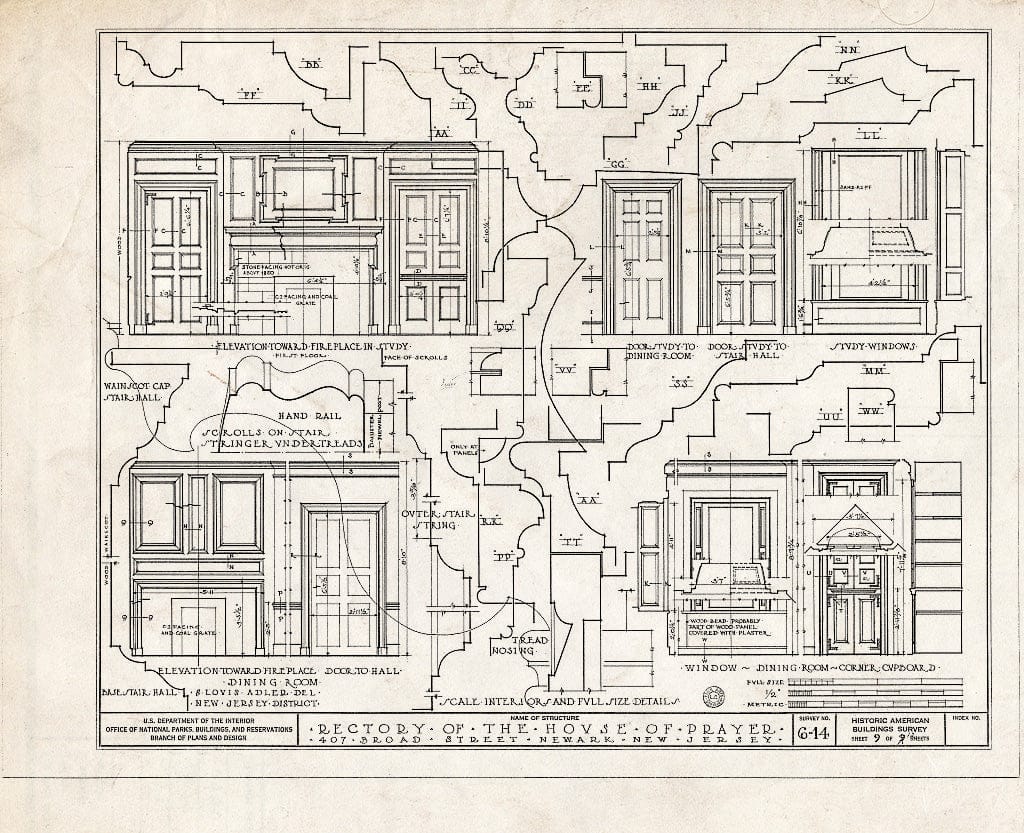 Historic Pictoric : Blueprint HABS NJ,7-NEARK,2- (Sheet 9 of 12) - House of Prayer, Rectory, 407 Broad Street, Newark, Essex County, NJ