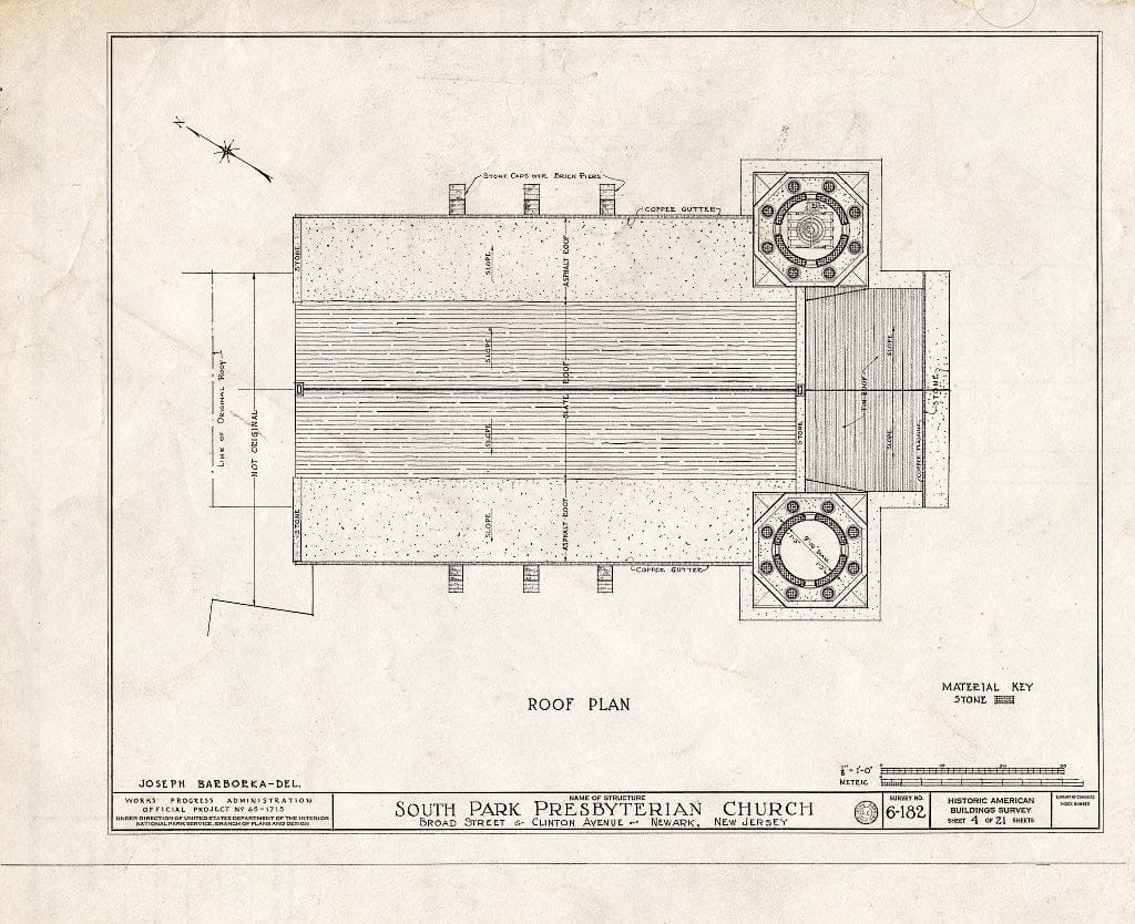 Historic Pictoric : Blueprint HABS NJ,7-NEARK,7- (Sheet 4 of 21) - South Park Presbyterian Church, Broad Street & Clinton Avenue, Newark, Essex County, NJ