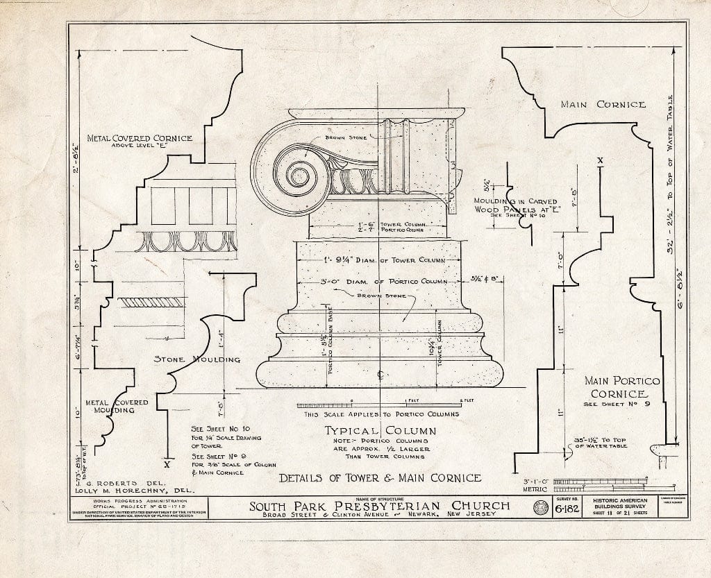 Historic Pictoric : Blueprint HABS NJ,7-NEARK,7- (Sheet 11 of 21) - South Park Presbyterian Church, Broad Street & Clinton Avenue, Newark, Essex County, NJ