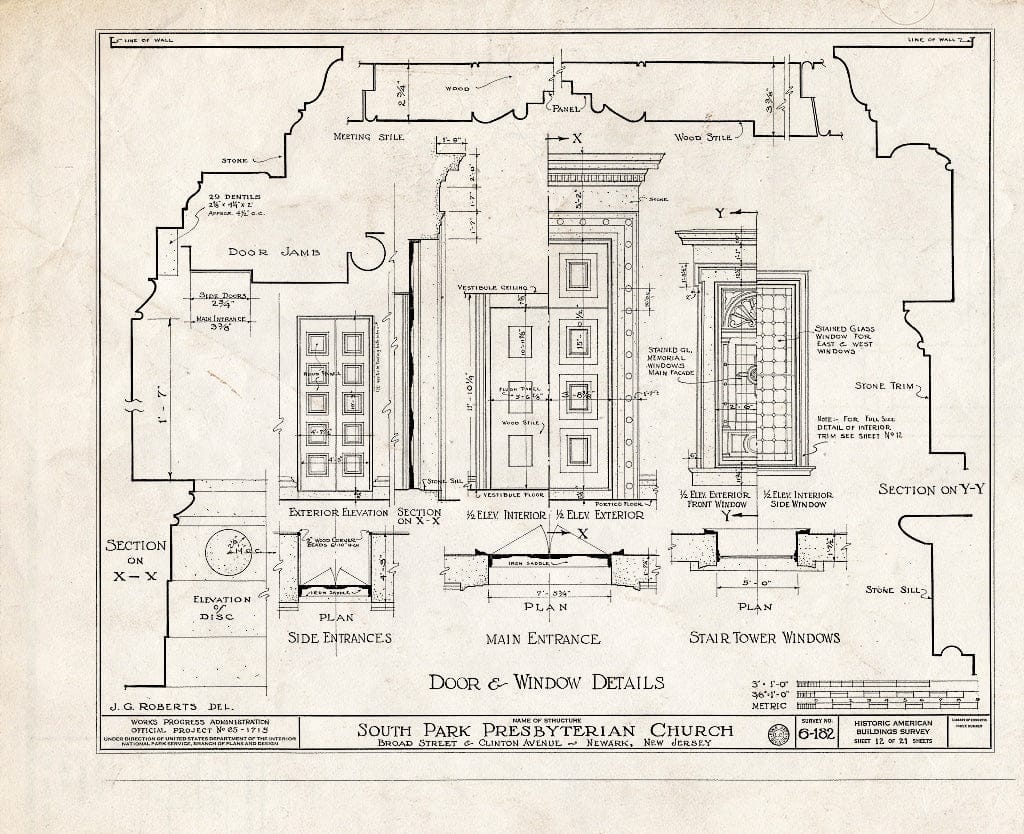 Historic Pictoric : Blueprint HABS NJ,7-NEARK,7- (Sheet 12 of 21) - South Park Presbyterian Church, Broad Street & Clinton Avenue, Newark, Essex County, NJ
