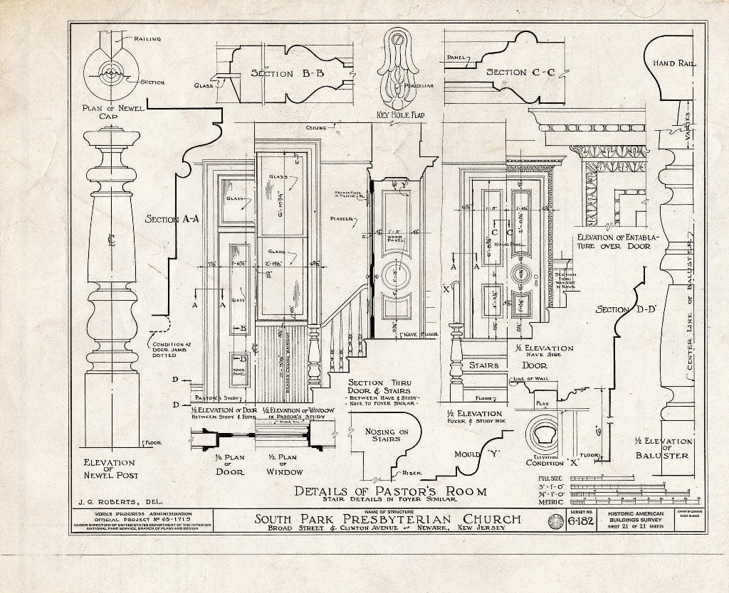 Historic Pictoric : Blueprint HABS NJ,7-NEARK,7- (Sheet 21 of 21) - South Park Presbyterian Church, Broad Street & Clinton Avenue, Newark, Essex County, NJ