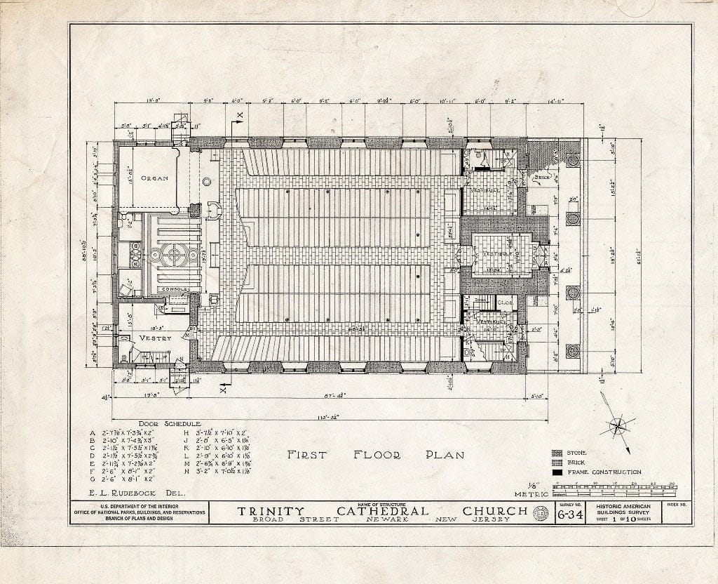 Historic Pictoric : Blueprint HABS NJ,7-NEARK,4- (Sheet 2 of 10) - Trinity Cathedral Church, Rector & Broad Streets, Newark, Essex County, NJ