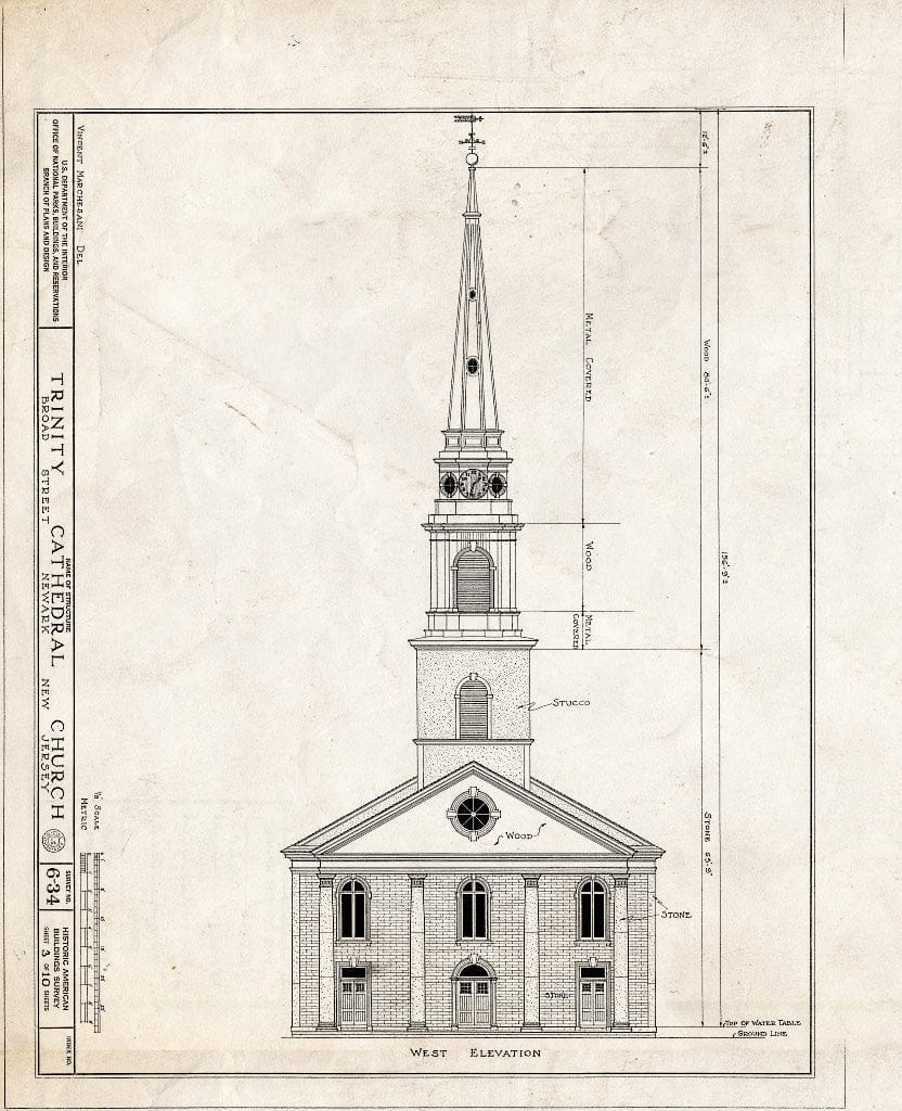 Historic Pictoric : Blueprint HABS NJ,7-NEARK,4- (Sheet 3 of 10) - Trinity Cathedral Church, Rector & Broad Streets, Newark, Essex County, NJ
