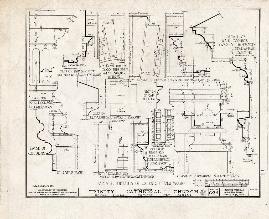 Historic Pictoric : Blueprint HABS NJ,7-NEARK,4- (Sheet 8 of 10) - Trinity Cathedral Church, Rector & Broad Streets, Newark, Essex County, NJ