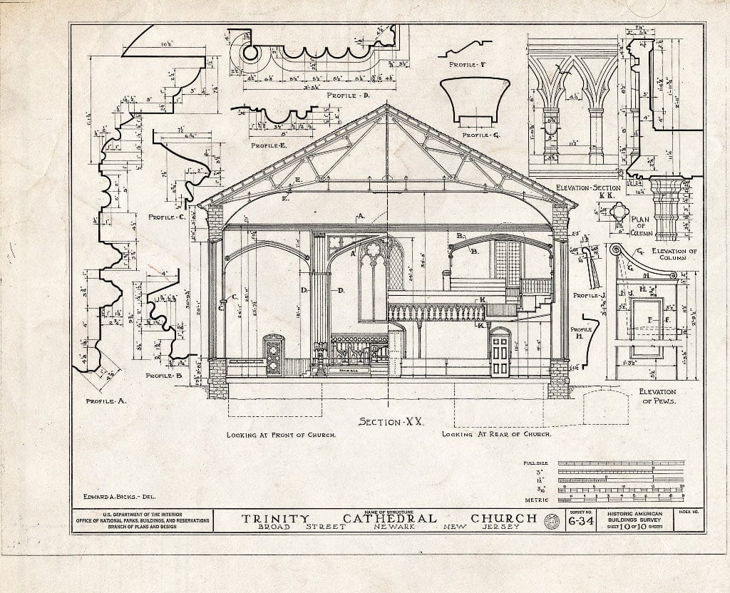 Historic Pictoric : Blueprint HABS NJ,7-NEARK,4- (Sheet 10 of 10) - Trinity Cathedral Church, Rector & Broad Streets, Newark, Essex County, NJ