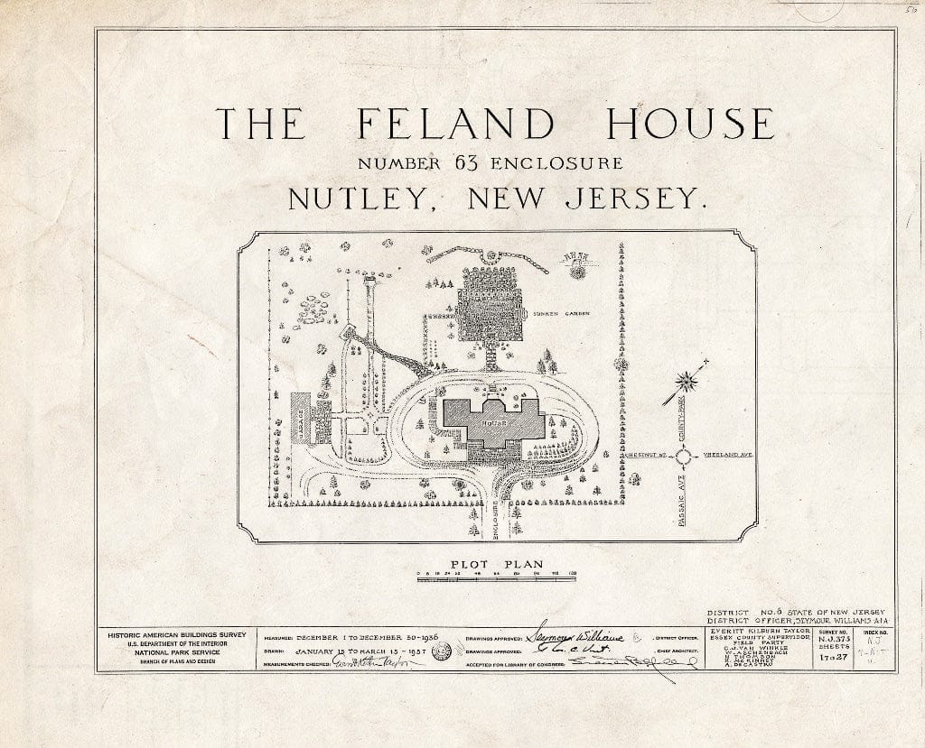Historic Pictoric : Blueprint HABS NJ,7-NUT,4- (Sheet 0 of 27) - Feland House, 63 Enclosure, Nutley, Essex County, NJ