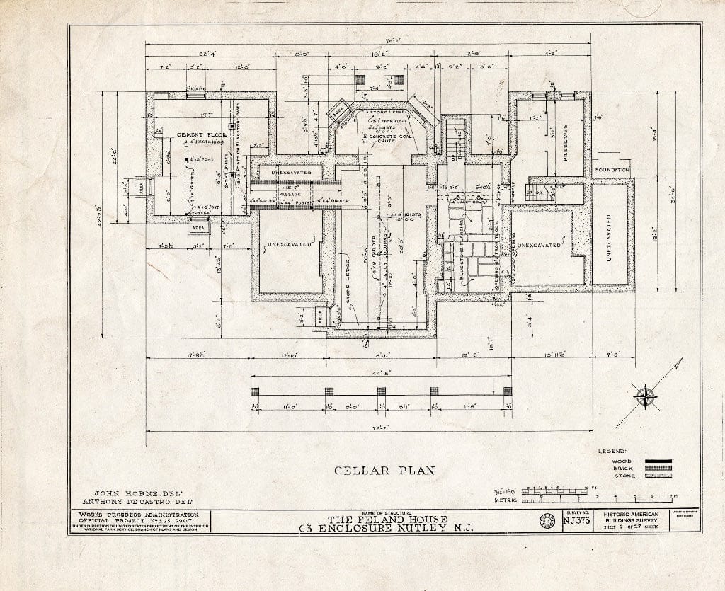 Historic Pictoric : Blueprint HABS NJ,7-NUT,4- (Sheet 1 of 27) - Feland House, 63 Enclosure, Nutley, Essex County, NJ
