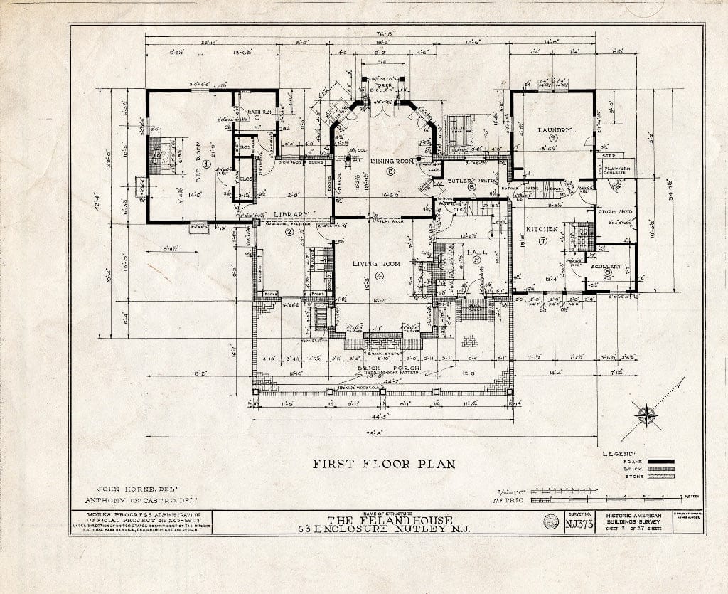 Historic Pictoric : Blueprint HABS NJ,7-NUT,4- (Sheet 2 of 27) - Feland House, 63 Enclosure, Nutley, Essex County, NJ