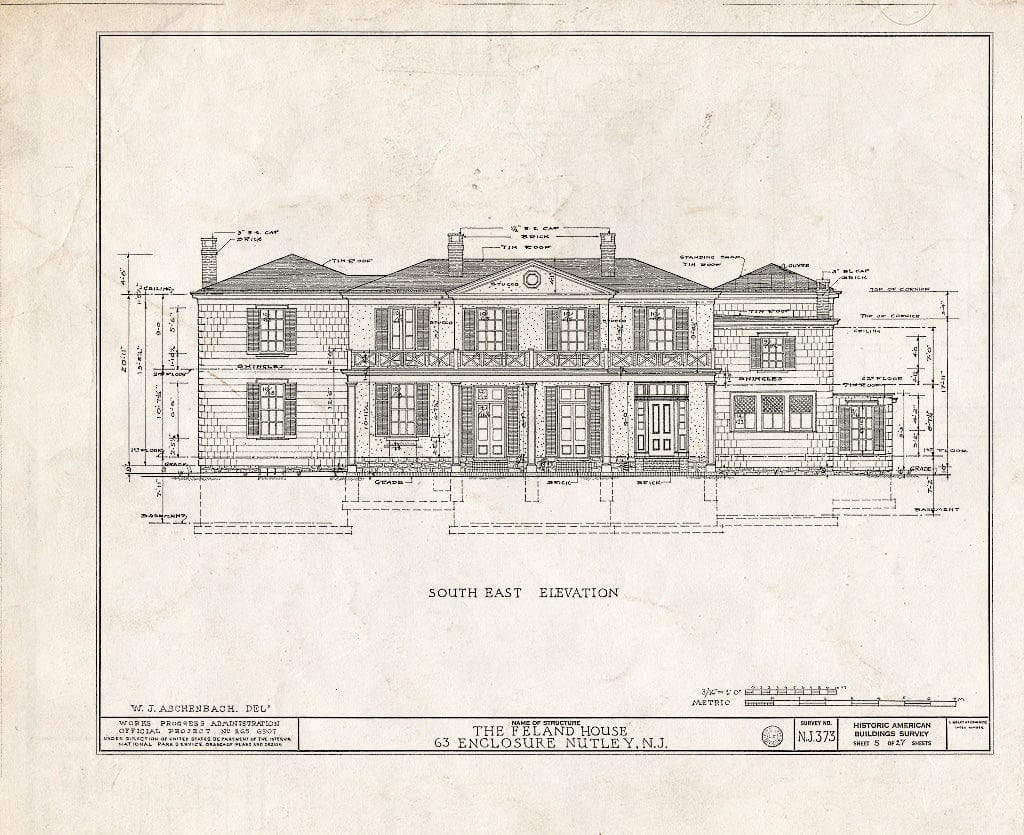 Historic Pictoric : Blueprint HABS NJ,7-NUT,4- (Sheet 5 of 27) - Feland House, 63 Enclosure, Nutley, Essex County, NJ