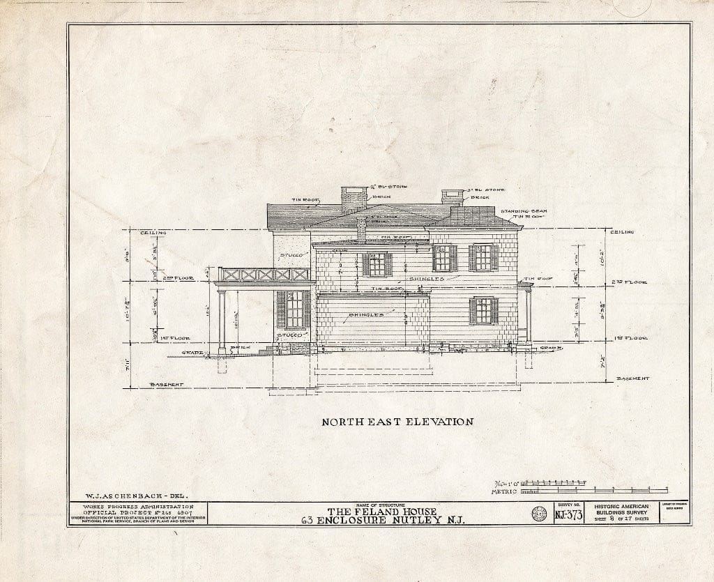 Historic Pictoric : Blueprint HABS NJ,7-NUT,4- (Sheet 8 of 27) - Feland House, 63 Enclosure, Nutley, Essex County, NJ