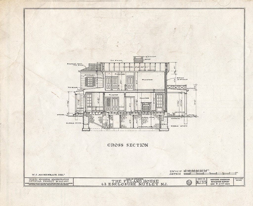 Historic Pictoric : Blueprint HABS NJ,7-NUT,4- (Sheet 9 of 27) - Feland House, 63 Enclosure, Nutley, Essex County, NJ