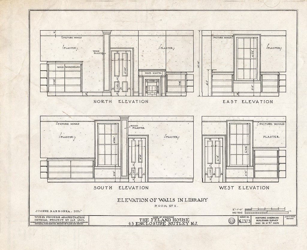 Blueprint HABS NJ,7-NUT,4- (Sheet 16 of 27) - Feland House, 63 Enclosure, Nutley, Essex County, NJ