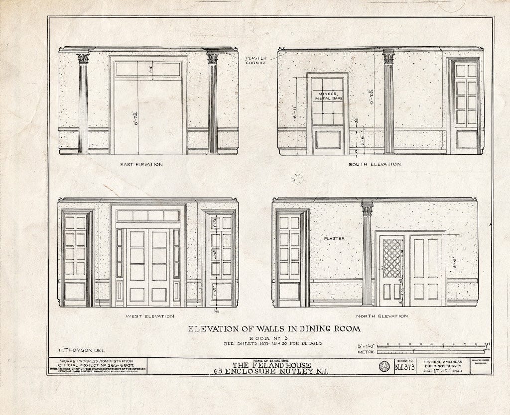 Blueprint HABS NJ,7-NUT,4- (Sheet 17 of 27) - Feland House, 63 Enclosure, Nutley, Essex County, NJ