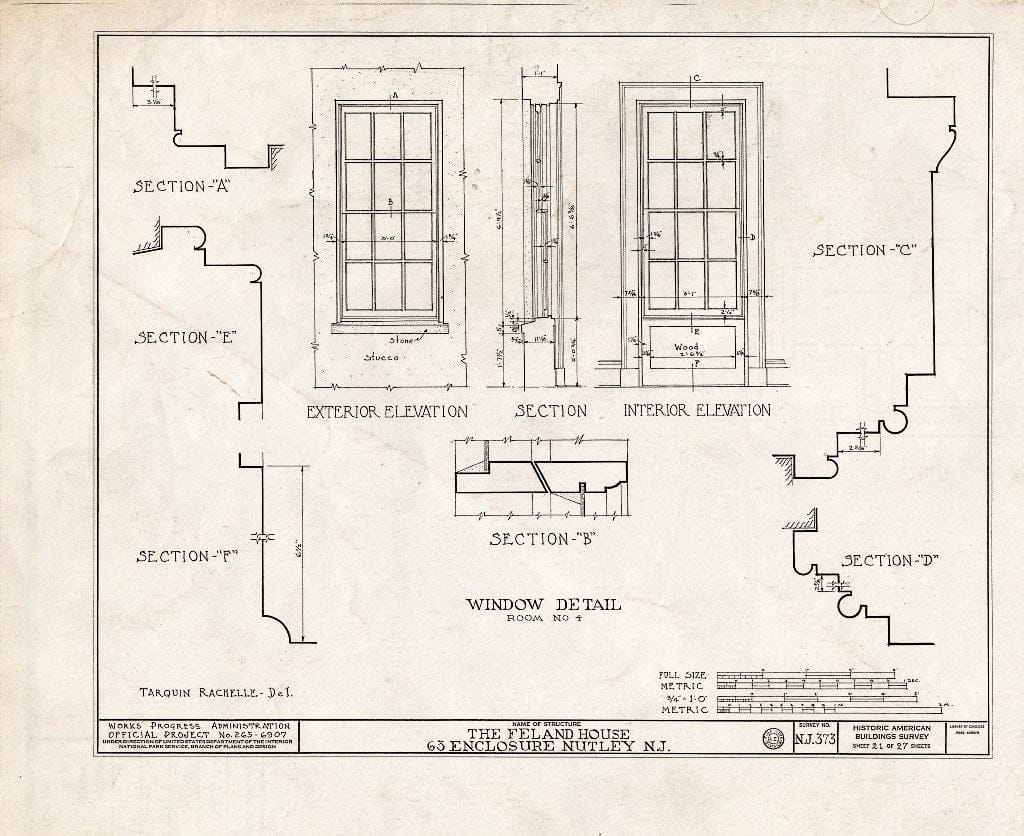 Blueprint HABS NJ,7-NUT,4- (Sheet 21 of 27) - Feland House, 63 Enclosure, Nutley, Essex County, NJ