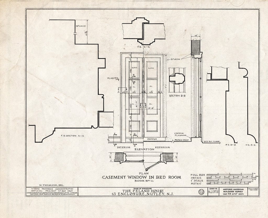 Blueprint HABS NJ,7-NUT,4- (Sheet 22 of 27) - Feland House, 63 Enclosure, Nutley, Essex County, NJ