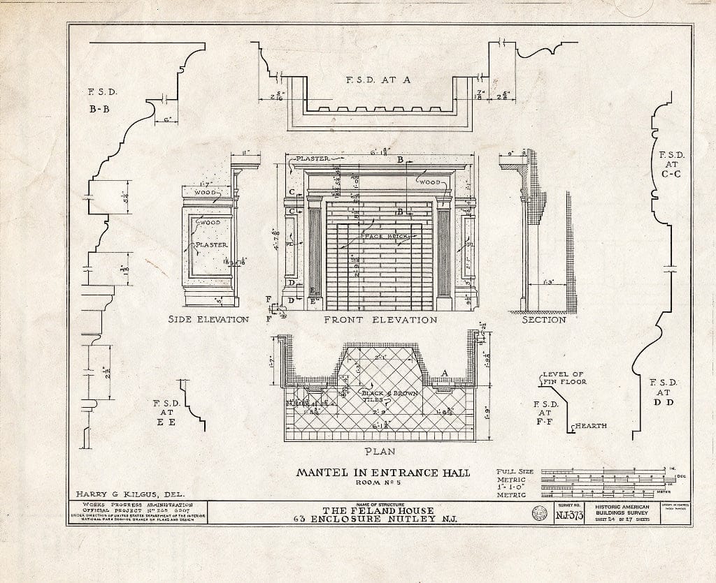 Blueprint HABS NJ,7-NUT,4- (Sheet 24 of 27) - Feland House, 63 Enclosure, Nutley, Essex County, NJ