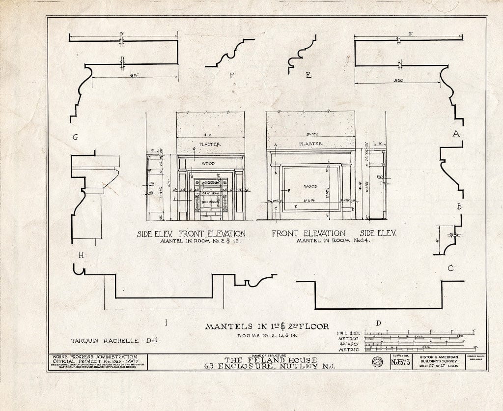 Blueprint HABS NJ,7-NUT,4- (Sheet 27 of 27) - Feland House, 63 Enclosure, Nutley, Essex County, NJ