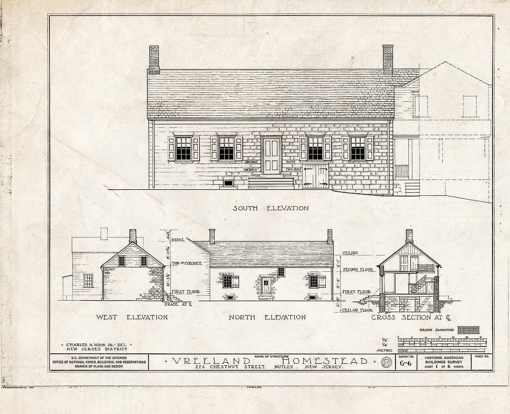 Blueprint HABS NJ,7-NUT,1- (Sheet 1 of 6) - Vreeland Homestead, 226 Chestnut Street, Nutley, Essex County, NJ