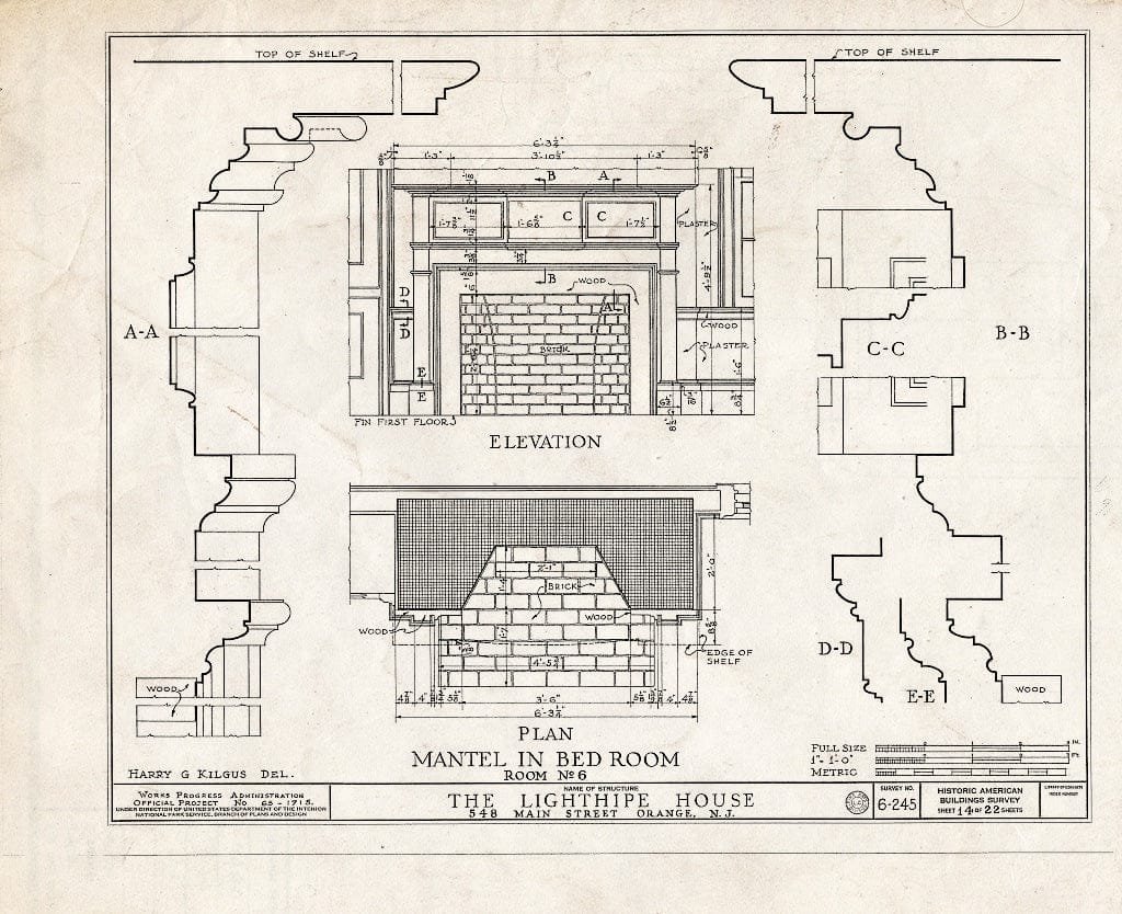Blueprint HABS NJ,7-ORA,1- (Sheet 14 of 22) - Lighthipe House, 548 Main Street, Orange, Essex County, NJ