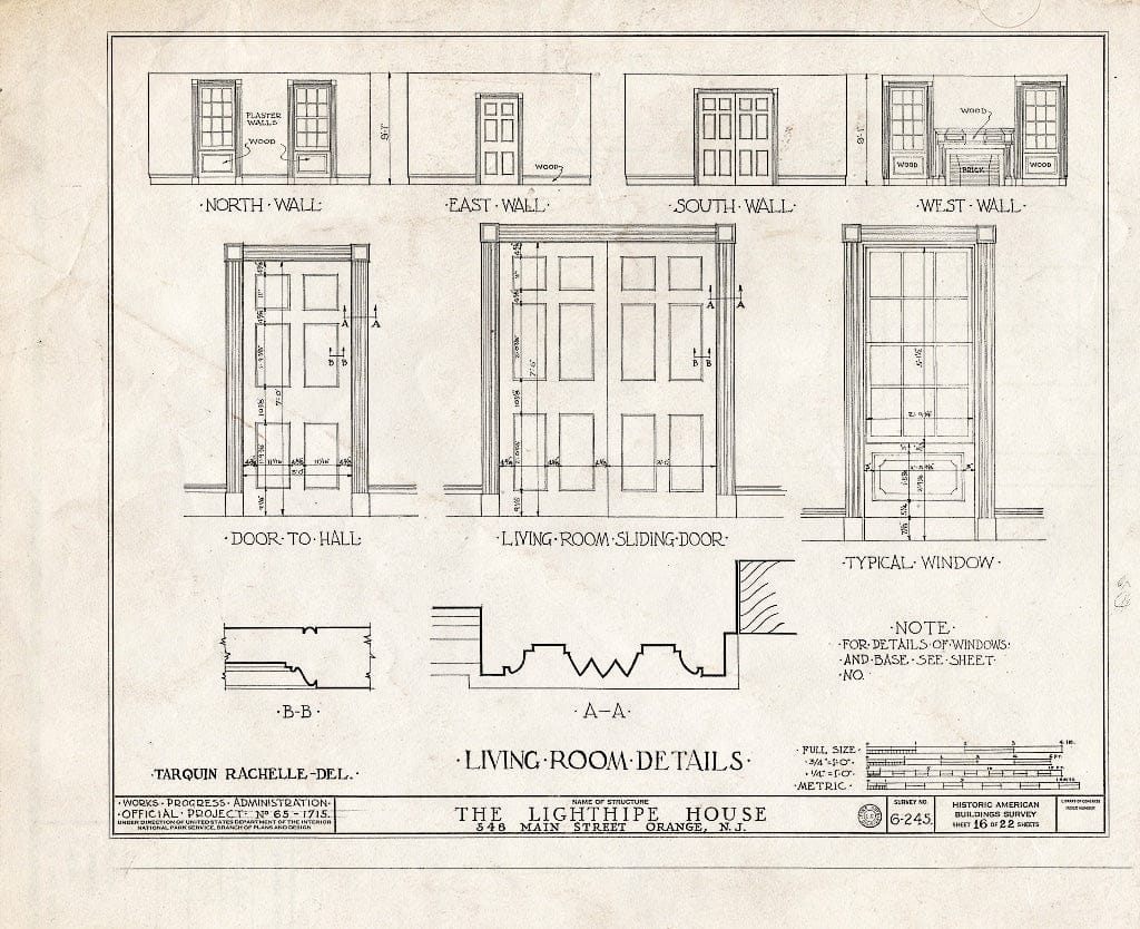 Blueprint HABS NJ,7-ORA,1- (Sheet 16 of 22) - Lighthipe House, 548 Main Street, Orange, Essex County, NJ