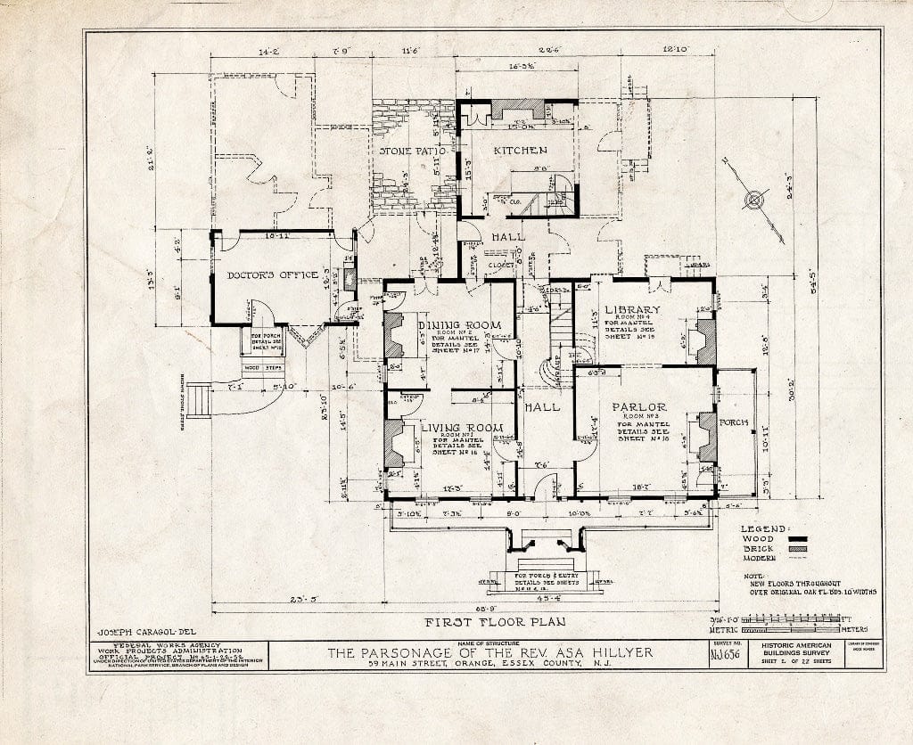Blueprint HABS NJ,7-ORA,2- (Sheet 2 of 22) - Reverend ASA Hillyer Parsonage, 59 Main Street, Orange, Essex County, NJ