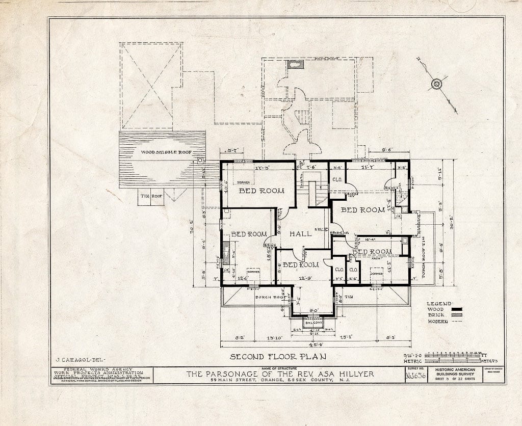 Blueprint HABS NJ,7-ORA,2- (Sheet 3 of 22) - Reverend ASA Hillyer Parsonage, 59 Main Street, Orange, Essex County, NJ