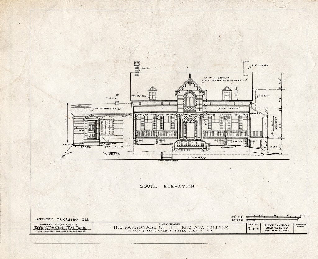 Blueprint HABS NJ,7-ORA,2- (Sheet 4 of 22) - Reverend ASA Hillyer Parsonage, 59 Main Street, Orange, Essex County, NJ