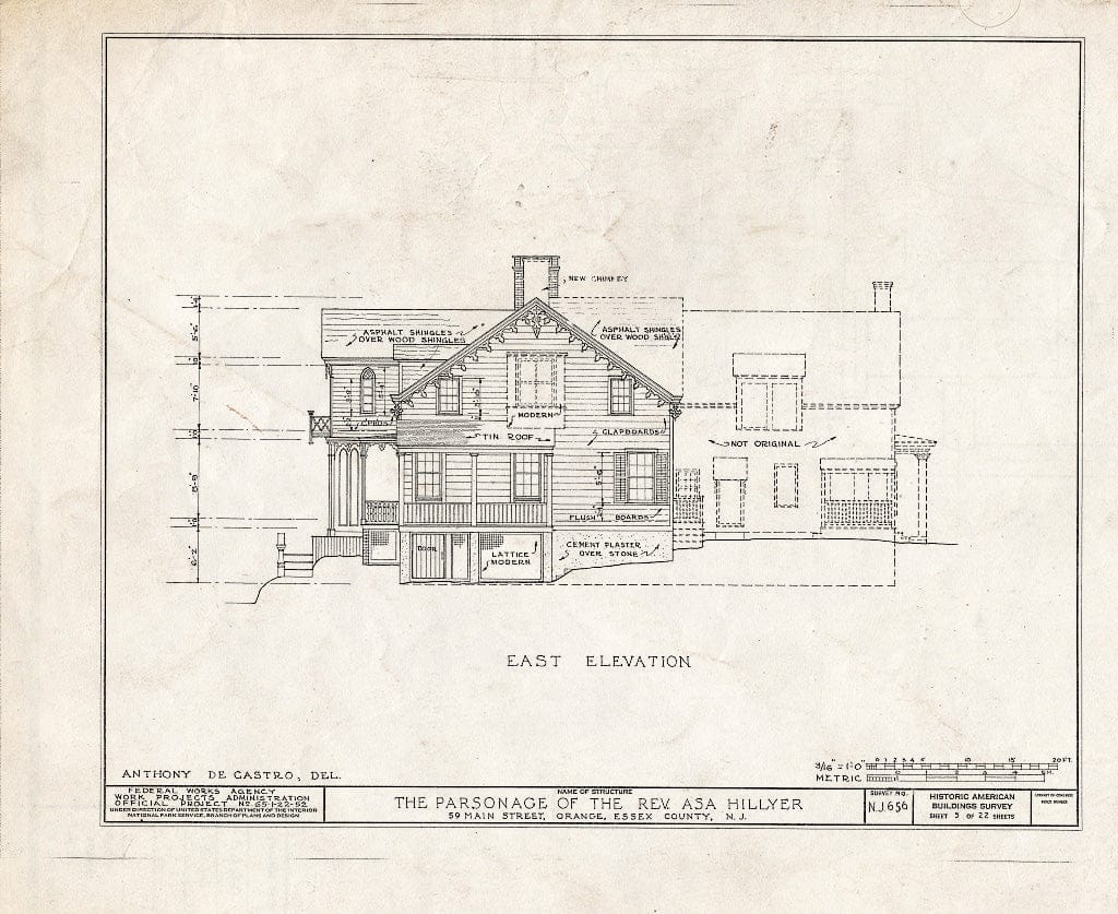 Blueprint HABS NJ,7-ORA,2- (Sheet 5 of 22) - Reverend ASA Hillyer Parsonage, 59 Main Street, Orange, Essex County, NJ