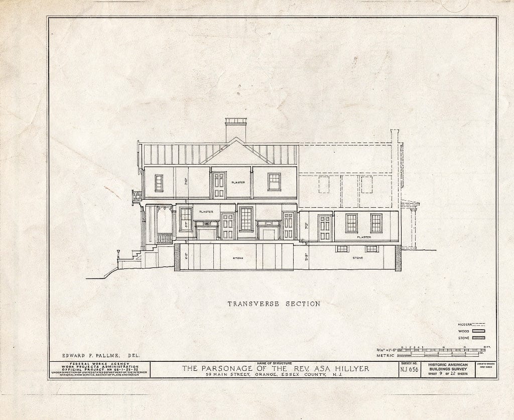 Blueprint HABS NJ,7-ORA,2- (Sheet 9 of 22) - Reverend ASA Hillyer Parsonage, 59 Main Street, Orange, Essex County, NJ