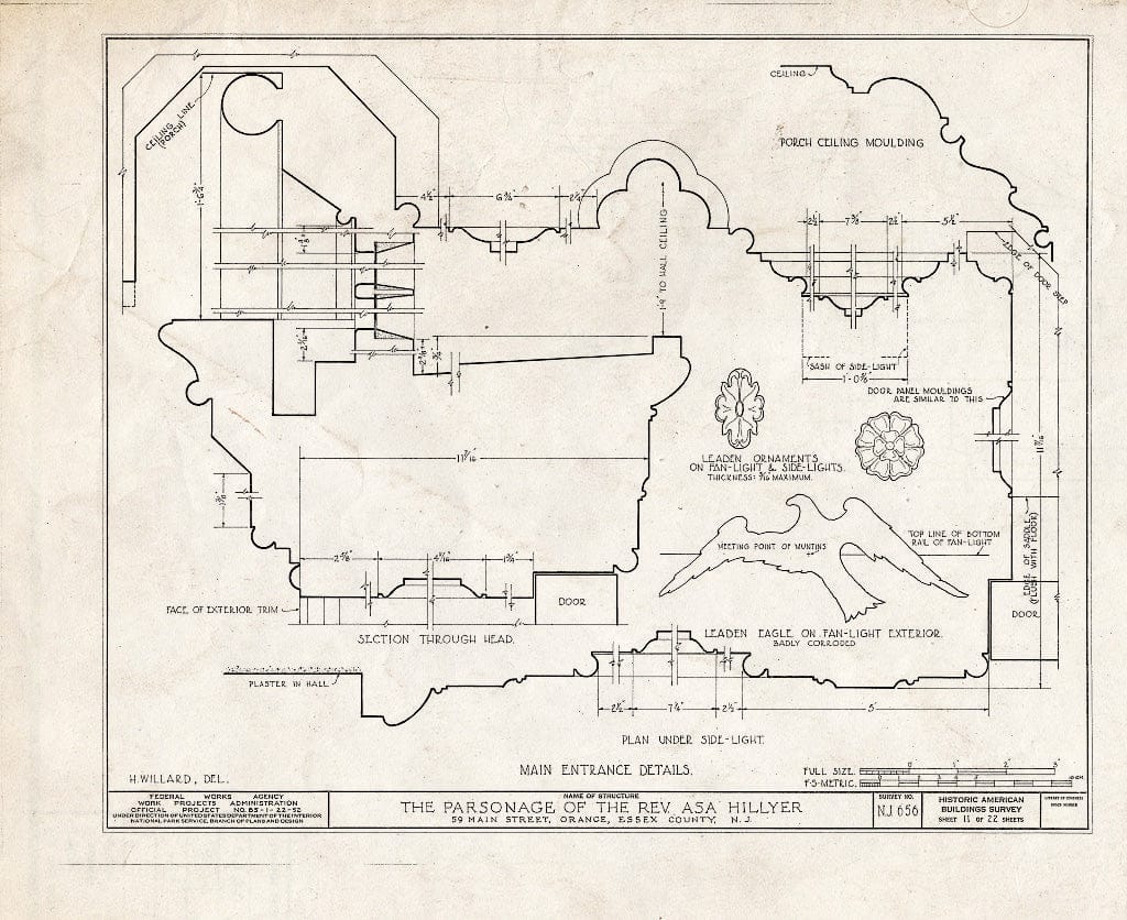 Blueprint HABS NJ,7-ORA,2- (Sheet 11 of 22) - Reverend ASA Hillyer Parsonage, 59 Main Street, Orange, Essex County, NJ