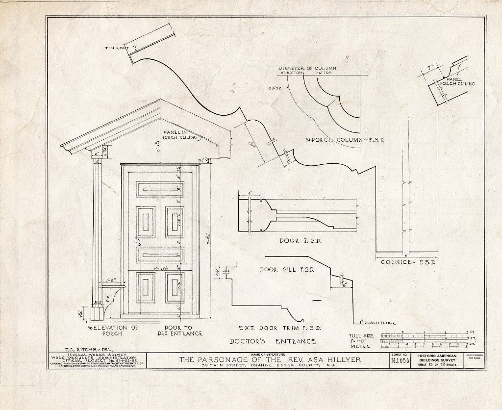 Blueprint HABS NJ,7-ORA,2- (Sheet 15 of 22) - Reverend ASA Hillyer Parsonage, 59 Main Street, Orange, Essex County, NJ